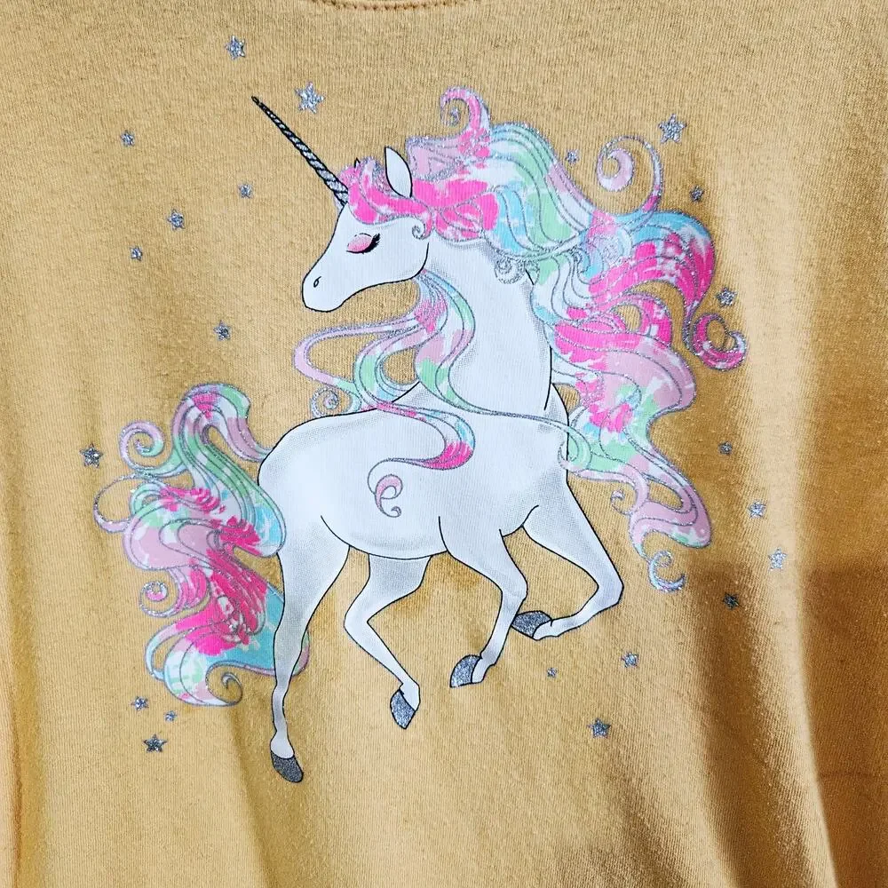 Children's Place Girls Size S 5/6 Unicorn Graphic Tee Shirt Yellow Whimsical